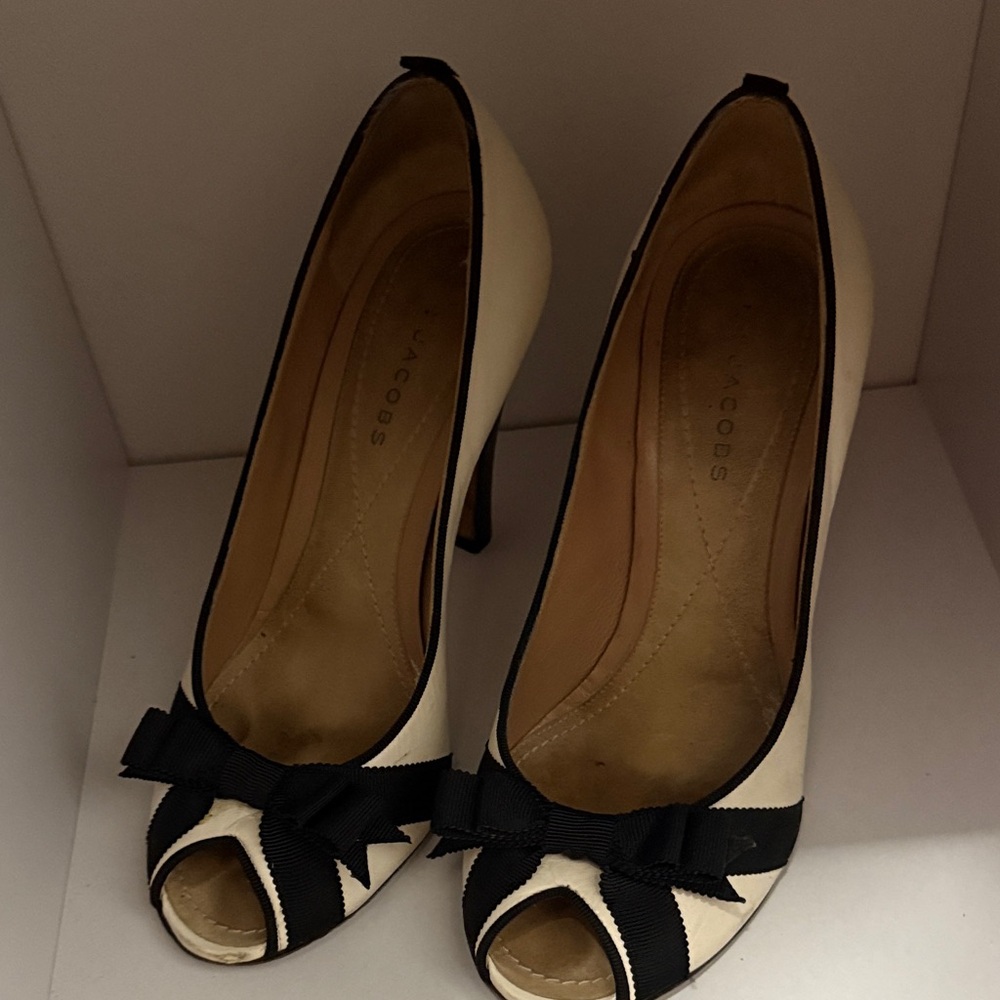 Marc Jacob’s Elegant Black and Cream Peep-Toe Heels
